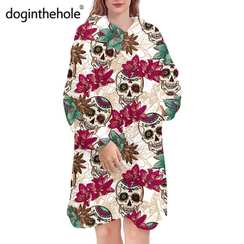 Muito Floral Crânio Padrão de Senhoras de grandes dimensões com Capuz Pijamas Confortáveis Nightdress para as Mulheres Solto e Casual Pajams 2022
