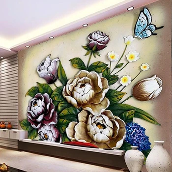 Personalizado retro papel de parede em Relevo,peônia flor,3D murais para a sala de estar, quarto de hotel, KTV parede impermeável papel de parede