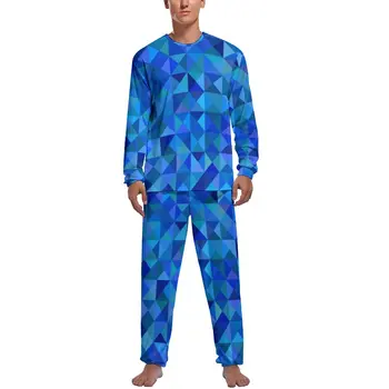 Azul Geometria Pijama Arte Abstrata De Impressão Masculino Mangas Compridas Macio Pijama Conjunto 2 Peças Em Casa De Inverno Impresso Casa Terno Idéia De Presente