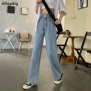 Mulheres Jeans de Cintura Alta Largura de Perna Feminina de Todas-correspondência de Lazer Estilo coreano Novo Chique de Jeans Vestuário Simplesmente Moda Sólido Hip-hop 
