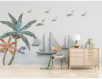 XUE SU personalizado Grande mural de parede Nórdicos moderno e minimalista relevo em 3D Mediterrâneo de barco de fundo de parede