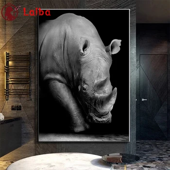 DIY Diamante Pintura em Preto-e-branco de animais de arte rhino Completo Quadrado Bordado de Diamante venda de Ponto de Cruz, define Mosaico de lembranças Artesanais
