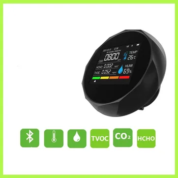 6in1 CO2 Medidor Digital de Dióxido de Carbono COVT HCHO Detector de Temperatura e Umidade Testador de Qualidade do Ar Monitor Detector de Ar Analisador de