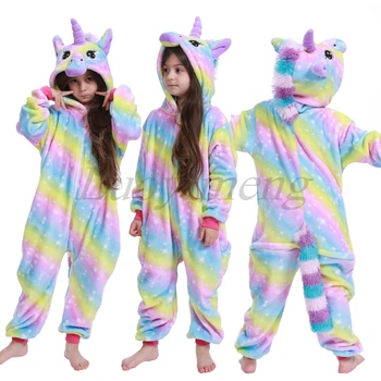 Meninas com Capuz Pijamas Animais Kigurumi Pijamas para Crianças Pijamas Homewear Festa de Traje de Pijamas, Pijamas Unicórnio de Dormir