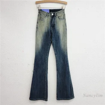 Cor do gradiente de Cintura Alta Jeans Skinny para as Mulheres 2022 Verão Nova do Emagrecimento de Estiramento Apertadas Queimado Calças da Moda Senhoras de Calças compridas