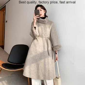 Alta qualidade de marcas de luxo Clássico de Mulheres 2023 Inverno Nova Vison Cabelo Fino Dupla face Casaco de Lã Longo