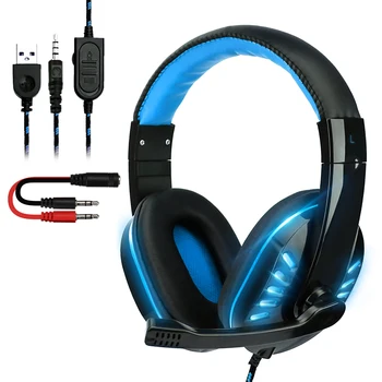 Universal com fios de computador PS4 luminosa jogo de fone de ouvido fone de ouvido com microfone para jogos de redução de ruído da tampa de ouvido fone de ouvido